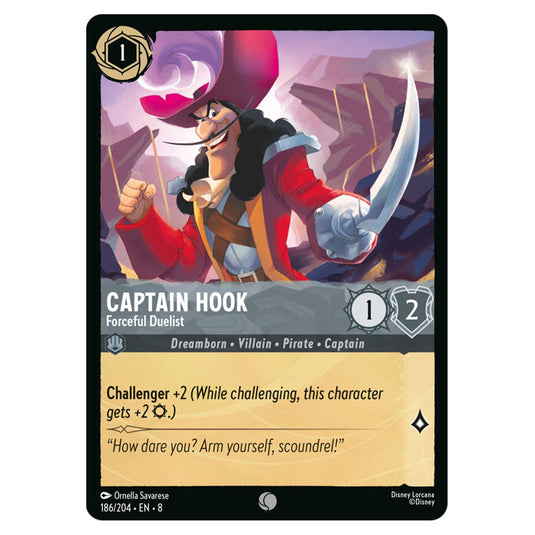 Captain Hook - Forceful Duelist 186/204 card from the Lorcana set Reign of Jafar