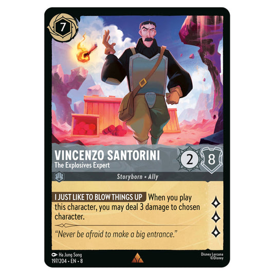 Vincenzo Santorini - The Explosives Expert 197/204 card from the Lorcana set Reign of Jafar