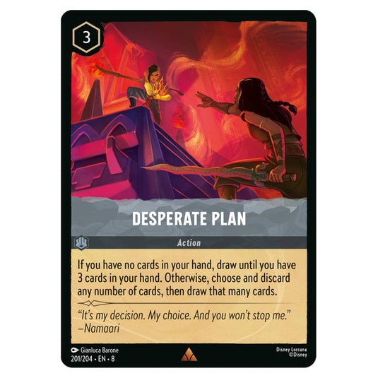 Desperate Plan 201/204 card from the Lorcana set Reign of Jafar