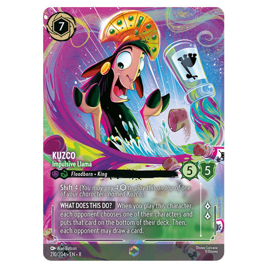 Kuzco - Impulsive Llama 210/204 card from the Lorcana set Reign of Jafar