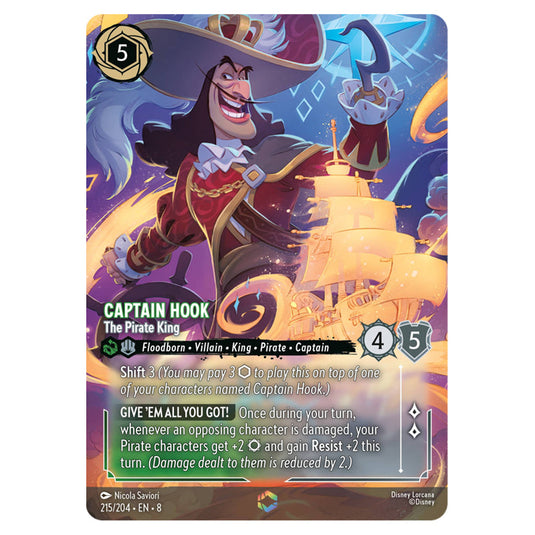 Captain Hook - The Pirate King 215/204 card from the Lorcana set Reign of Jafar