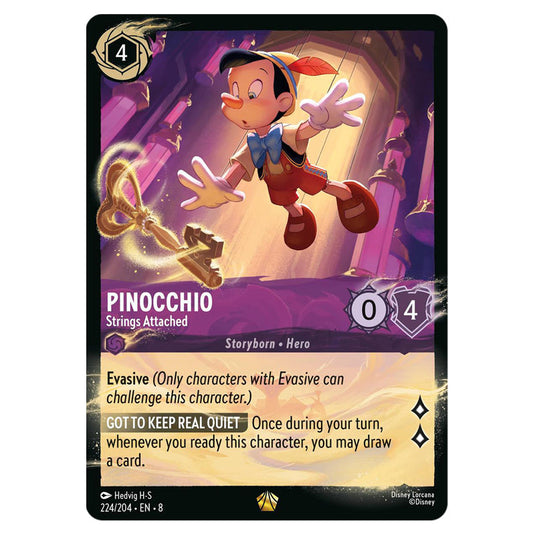 Pinocchio - Strings Attached 224/204 card from the Lorcana set Reign of Jafar