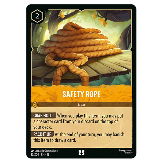 Safety Rope 33/204 card from the Lorcana set Wilds Unknown