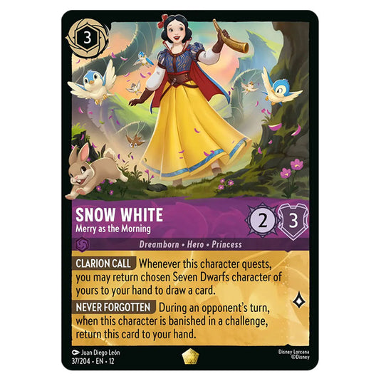 Snow White - Merry as the Morning 37/204 card from the Lorcana set Wilds Unknown