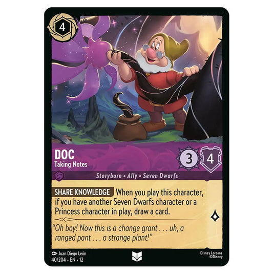 Doc - Taking Notes 40/204 card from the Lorcana set Wilds Unknown