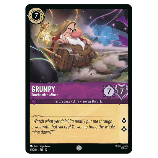 Grumpy - Soreheaded Miner 41/204 card from the Lorcana set Wilds Unknown