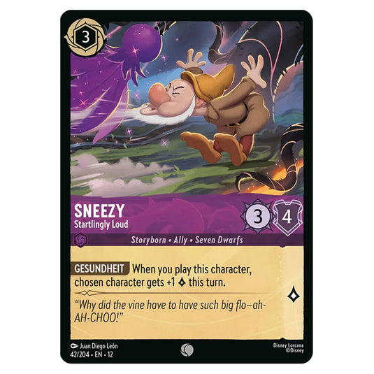 Sneezy - Startlingly Loud 42/204 card from the Lorcana set Wilds Unknown