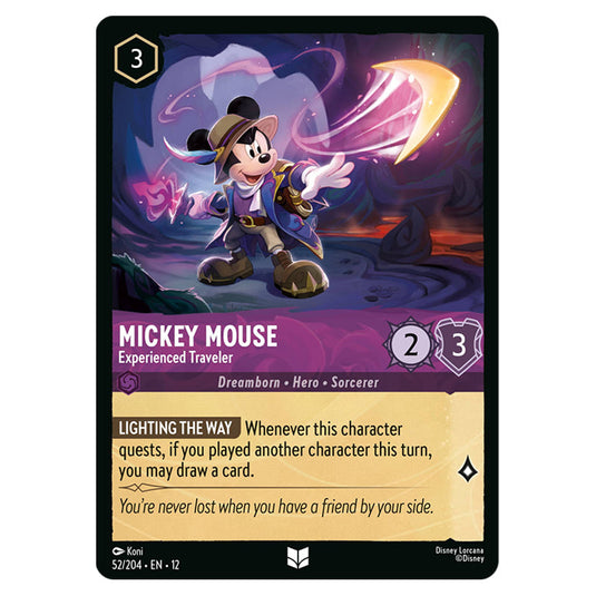 Mickey Mouse - Experienced Traveler 52/204 card from the Lorcana set Wilds Unknown