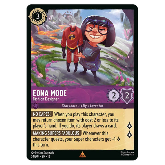 Edna Mode - Fashion Designer 54/204 card from the Lorcana set Wilds Unknown