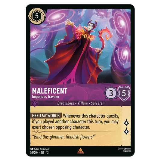 Maleficent - Imperious Traveler 55/204 card from the Lorcana set Wilds Unknown