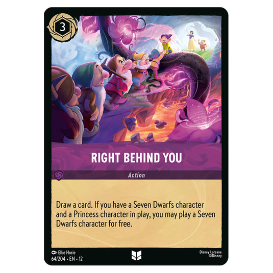 Right Behind You 64/204 card from the Lorcana set Wilds Unknown