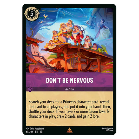 Don't Be Nervous 65/204 card from the Lorcana set Wilds Unknown
