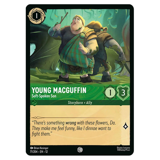 Young MacGuffin - Soft‐Spoken Son 71/204 card from the Lorcana set Wilds Unknown