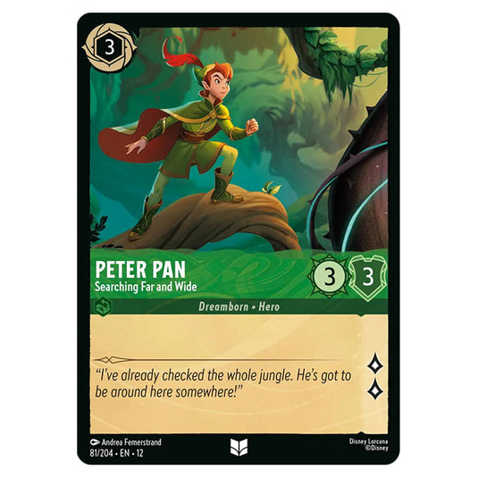 Peter Pan - Searching Far and Wide 81/204 card from the Lorcana set Wilds Unknown