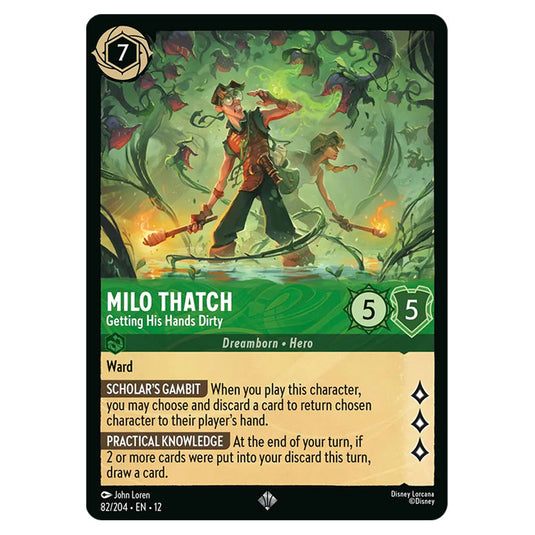 Milo Thatch - Getting His Hands Dirty 82/204 card from the Lorcana set Wilds Unknown