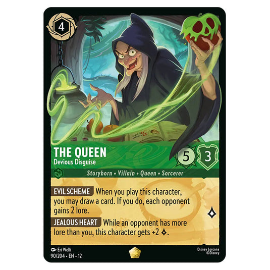 The Queen - Devious Disguise 90/204 card from the Lorcana set Wilds Unknown