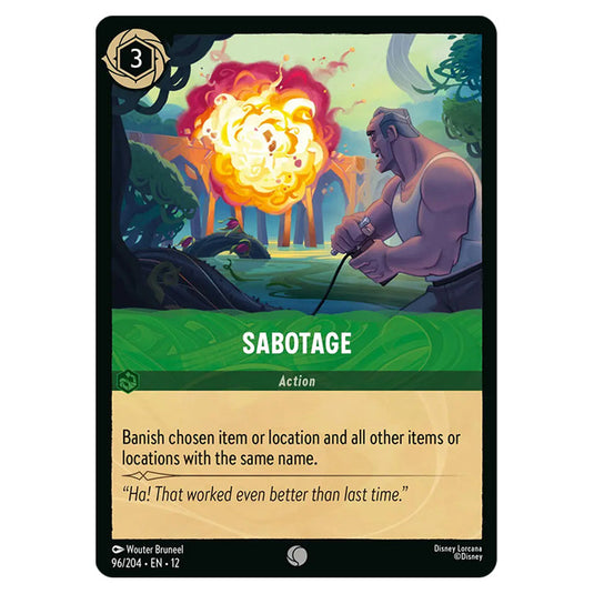 Sabotage 96/204 card from the Lorcana set Wilds Unknown