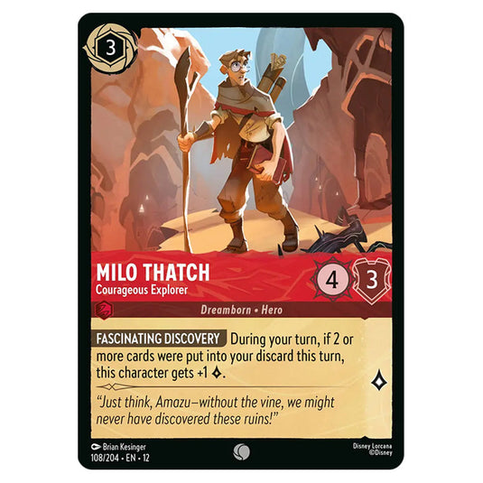 Milo Thatch - Courageous Explorer 108/204 card from the Lorcana set Wilds Unknown