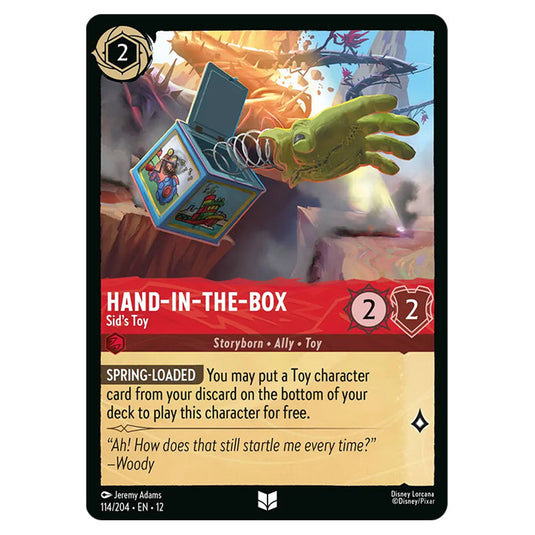Hand‐in‐the‐Box - Sid's Toy 114/204 card from the Lorcana set Wilds Unknown