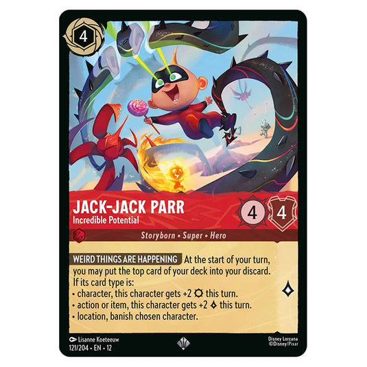 Jack‐Jack Parr - Incredible Potential 121/204 card from the Lorcana set Wilds Unknown