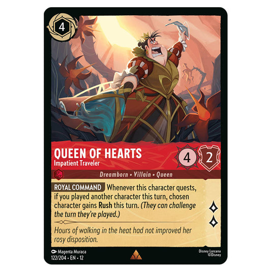 Queen of Hearts - Impatient Traveler 122/204 card from the Lorcana set Wilds Unknown
