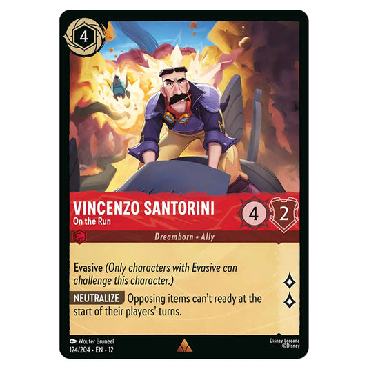 Vincenzo Santorini - On the Run 124/204 card from the Lorcana set Wilds Unknown