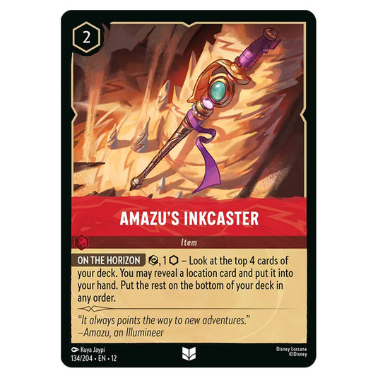 Amazu's Inkcaster 134/204 card from the Lorcana set Wilds Unknown