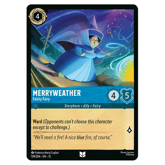 Merryweather - Feisty Fairy 139/204 card from the Lorcana set Wilds Unknown