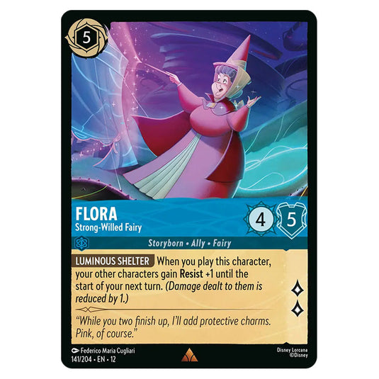 Flora - Strong‐Willed Fairy 141/204 card from the Lorcana set Wilds Unknown