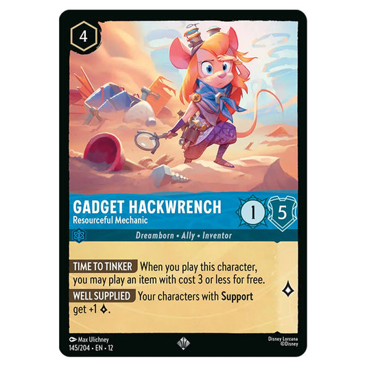 Gadget Hackwrench - Resourceful Mechanic 145/204 card from the Lorcana set Wilds Unknown