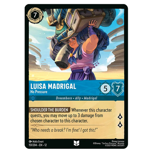 Luisa Madrigal - No Pressure 151/204 card from the Lorcana set Wilds Unknown