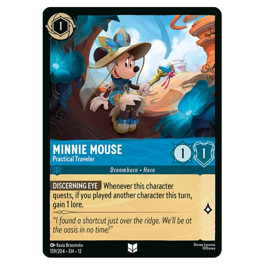 Minnie Mouse - Practical Traveler 159/204 card from the Lorcana set Wilds Unknown