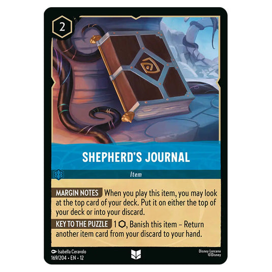 Shepherd's Journal 169/204 card from the Lorcana set Wilds Unknown