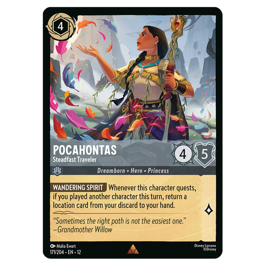 Pocahontas - Steadfast Traveler 171/204 card from the Lorcana set Wilds Unknown