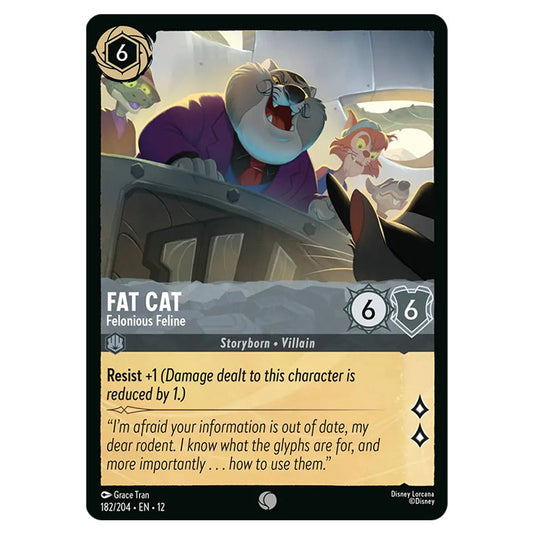 Fat Cat - Felonious Feline 182/204 card from the Lorcana set Wilds Unknown