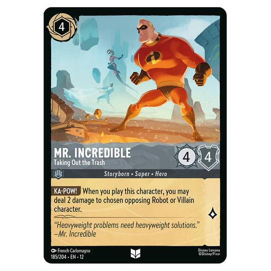 Mr. Incredible - Taking Out the Trash 185/204 card from the Lorcana set Wilds Unknown