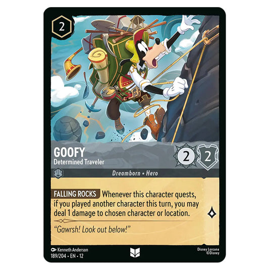 Goofy - Determined Traveler 189/204 card from the Lorcana set Wilds Unknown