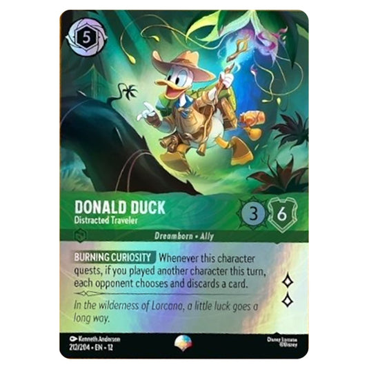 Donald Duck - Distracted Traveler 212/204 card from the Lorcana set Wilds Unknown