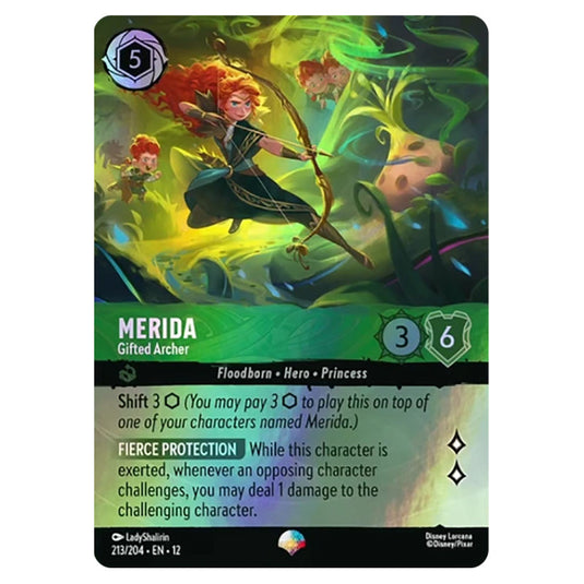 Merida - Gifted Archer 213/204 card from the Lorcana set Wilds Unknown