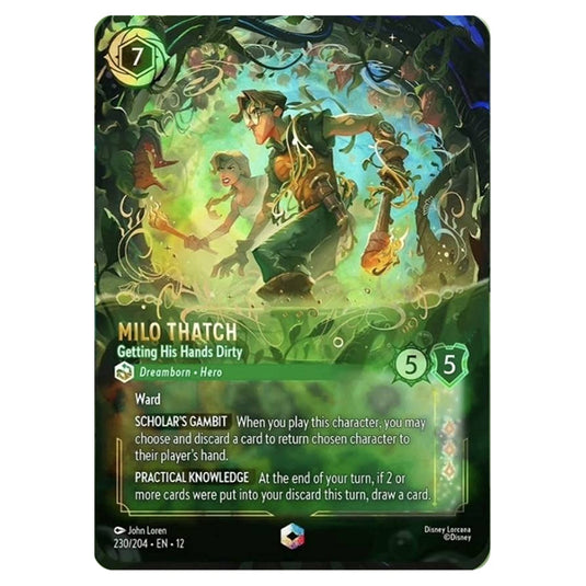 Milo Thatch - Getting His Hands Dirty 230/204 card from the Lorcana set Wilds Unknown