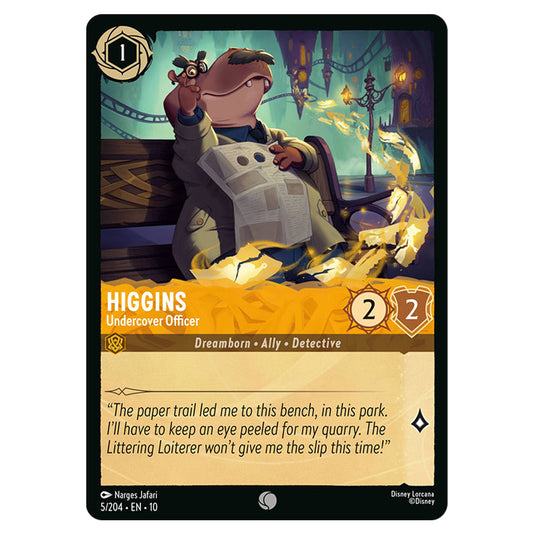 Higgins - Undercover Officer 5/204 card from the Lorcana set Whispers in the Well