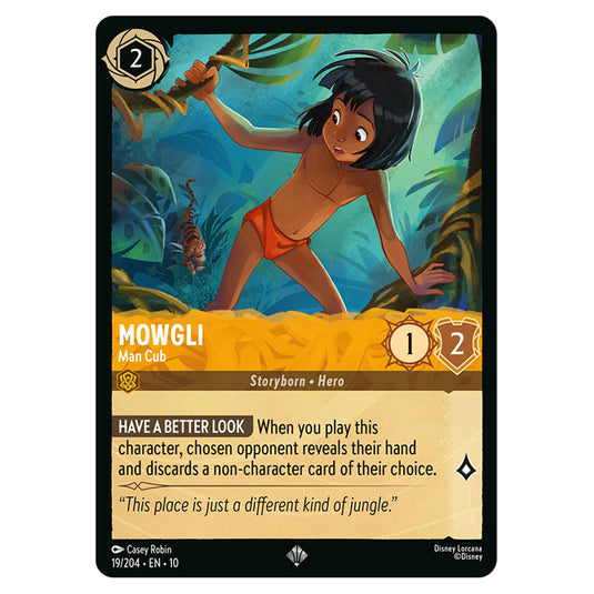 Mowgli - Man Cub 19/204 card from the Lorcana set Whispers in the Well
