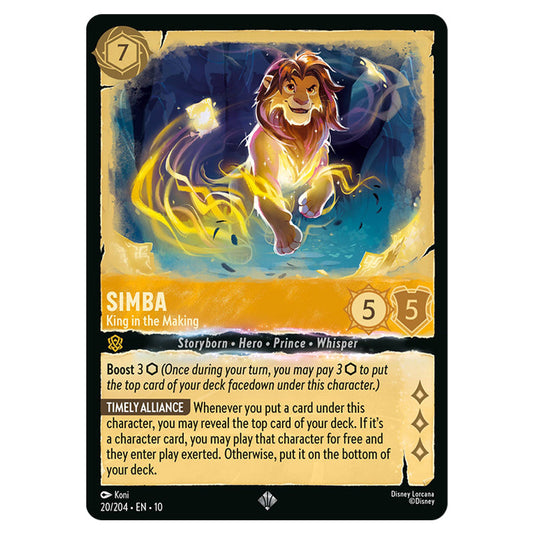 Simba - King in the Making 20/204 card from the Lorcana set Whispers in the Well