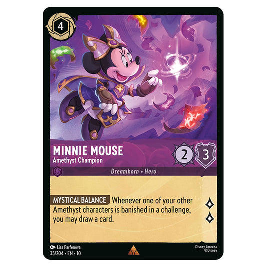 Minnie Mouse - Amethyst Champion 35/204 card from the Lorcana set Whispers in the Well