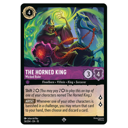 The Horned King - Wicked Ruler 36/204 card from the Lorcana set Whispers in the Well