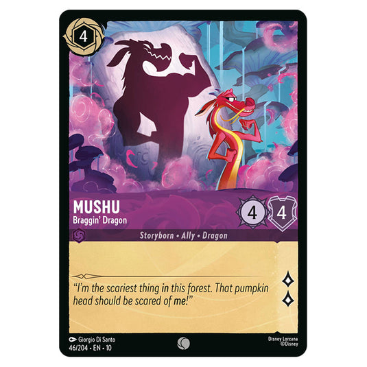 Mushu - Braggin' Dragon 46/204 card from the Lorcana set Whispers in the Well