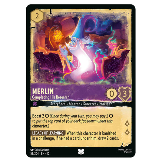 Merlin - Completing His Research 58/204 card from the Lorcana set Whispers in the Well