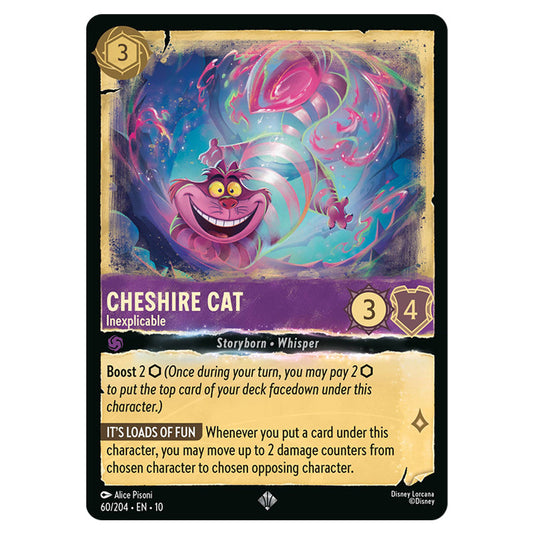 Cheshire Cat - Inexplicable 60/204 card from the Lorcana set Whispers in the Well