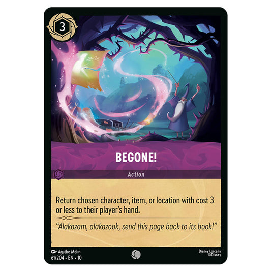 Begone! 61/204 card from the Lorcana set Whispers in the Well