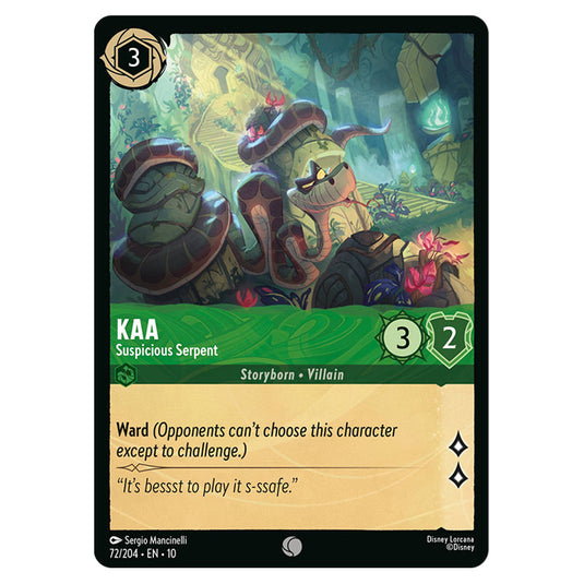Kaa - Suspicious Serpent 72/204 card from the Lorcana set Whispers in the Well